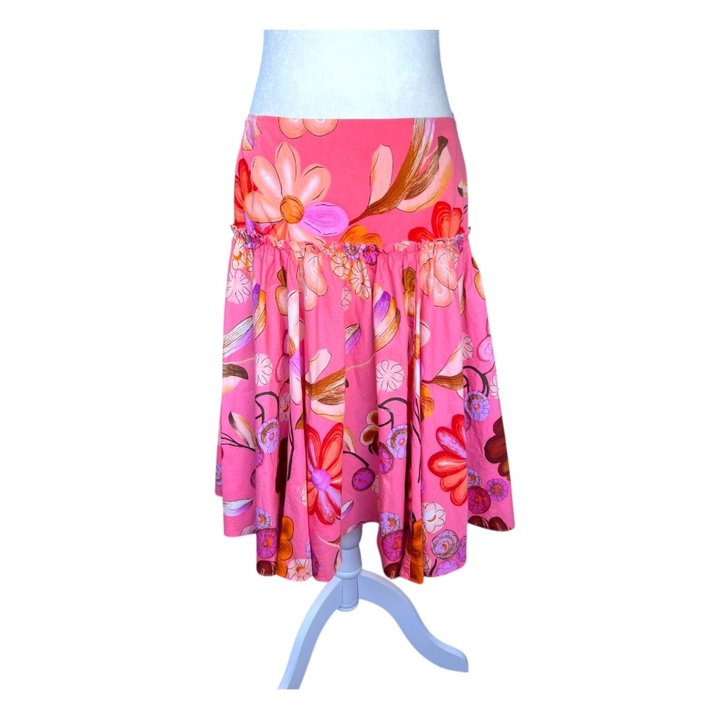 Y2K Pink Floral Midi Skirt Drop Waist 4